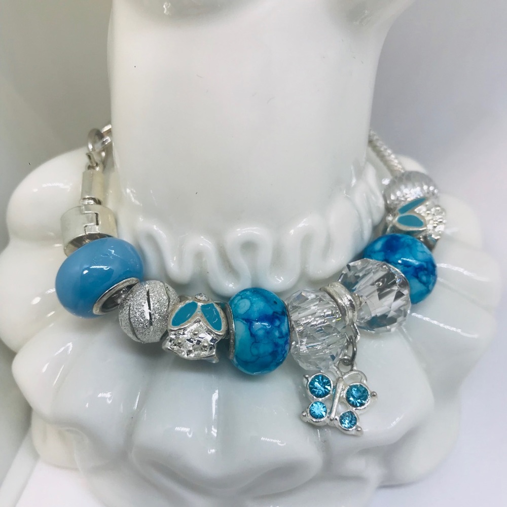 New Girls Euro Bracelet Blue Butterfly